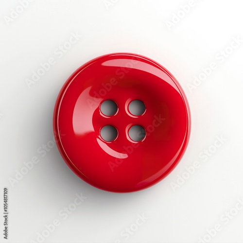 A realistic red clothes button on a white background