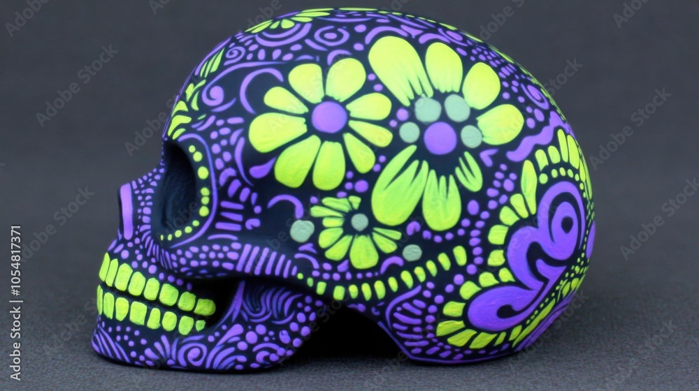 Fototapeta premium Vibrant Sugar Skull with Neon Colors