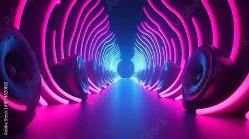 Fototapeta Naklejka Na Ścianę i Meble -  Neon Speakers Tunnel