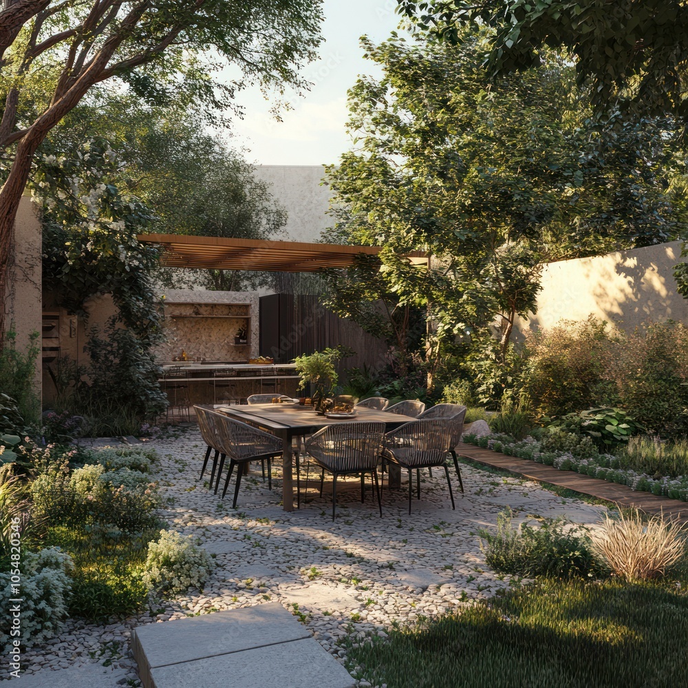 Obraz premium Garden with outdoor dining area