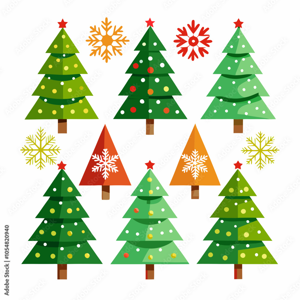 Set Christmas tree with snowflakes