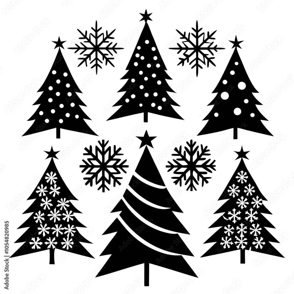 Set Christmas tree with snowflakes Set Christmas tree with snowflakes