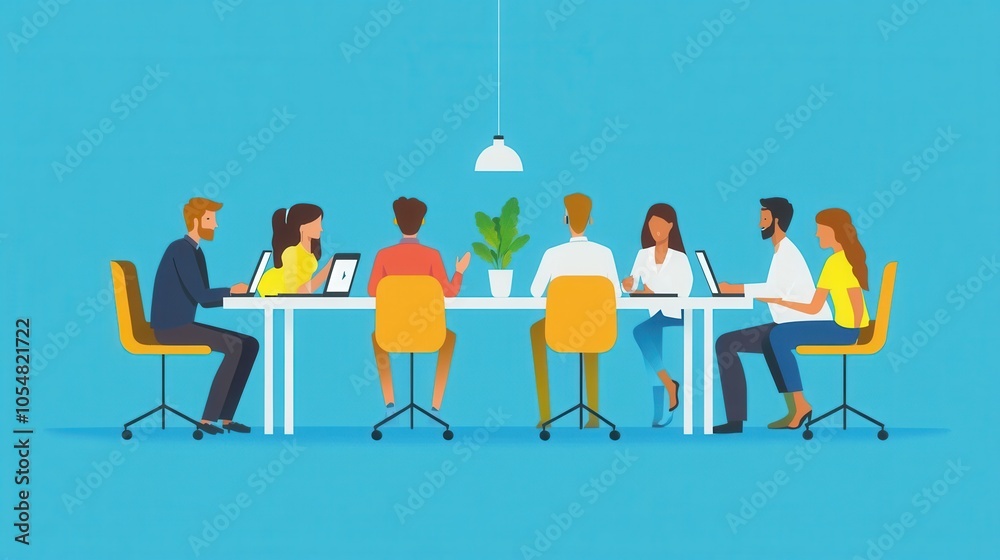 Flat design virtual meeting, featuring people talking digitally, simple and bright elements Flat design virtual meeting, featuring people talking digitally, simple and bright elements