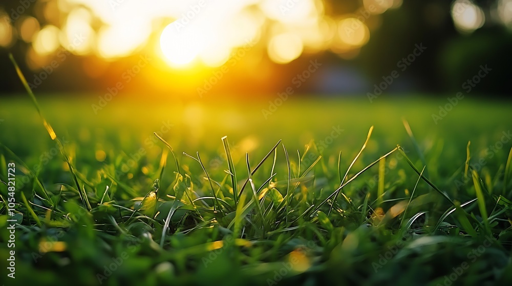Naklejka premium CloseUp of Sunlit Green Grass Blades in a Lush Garden Setting : Generative AI