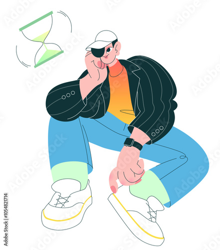 Man waiting with hourglass turning