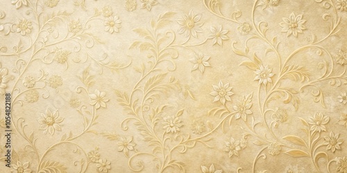 A Delicate Embossed Floral Pattern on a Creamy Beige Background with Intricate Details and a Vintage Aesthetic photo