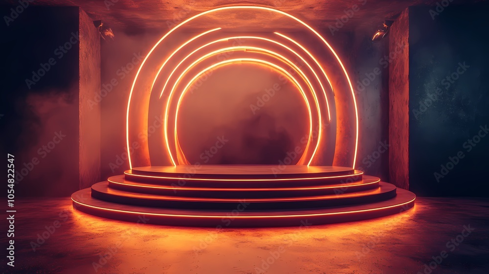 Naklejka premium Retro technology circular stage illustration poster background