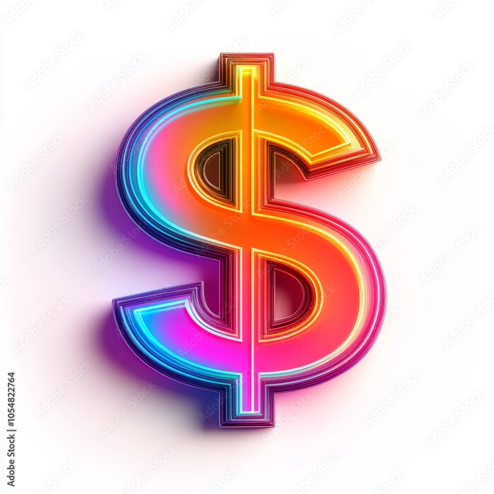 Colorful 3D dollar sign with vibrant neon effects. Colorful 3D dollar sign with vibrant neon effects.