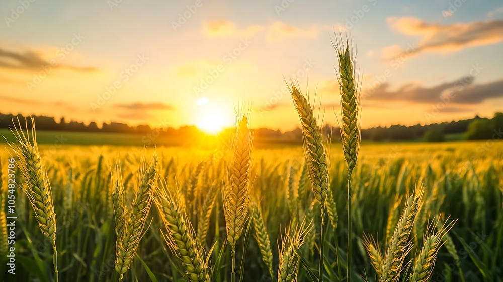 Golden Wheat Field Illuminated by a Stunning Sunset with Beautiful Sky : Generative AI Golden Wheat Field Illuminated by a Stunning Sunset with Beautiful Sky : Generative AI
