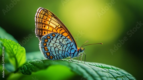 Vibrant Butterfly Resting on Leaf with Rich Colors and Natural Background for Wildlife and Insect Themes : Generative AI