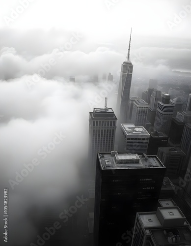 fog cities with building in the morning landscape moment