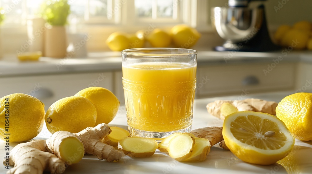 Fresh Lemon Juice with Ginger and Sunlit Kitchen Fresh Lemon Juice with Ginger and Sunlit Kitchen