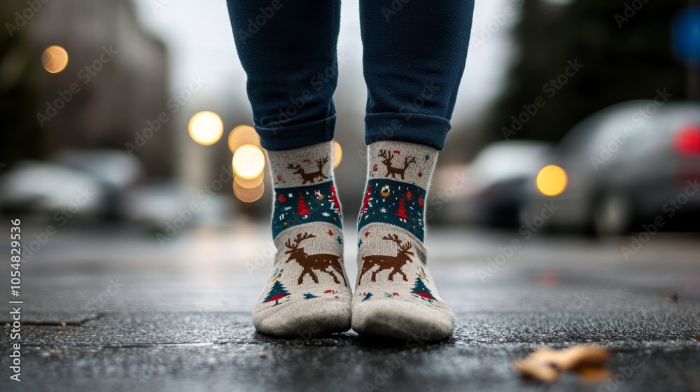 Festive Holiday Socks with Reindeer Design Festive Holiday Socks with Reindeer Design