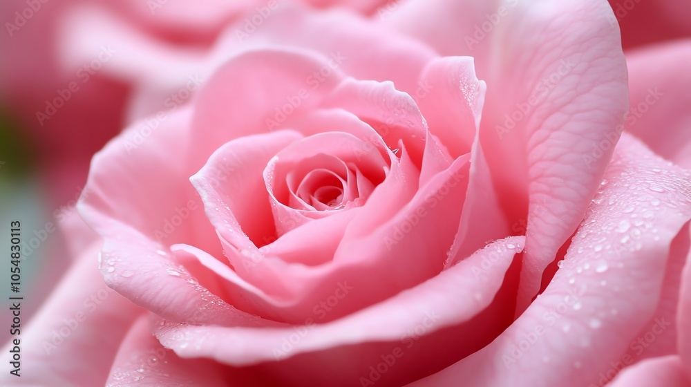 A close-up view of a delicate pink rose showcasing its soft petals and dewdrops, symbolizing beauty and romance. A close-up view of a delicate pink rose showcasing its soft petals and dewdrops, symbolizing beauty and romance.