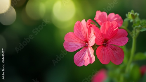 A close-up view of vibrant pink geranium flowers against a soft-focus green background, perfect for nature and floral themes. photo