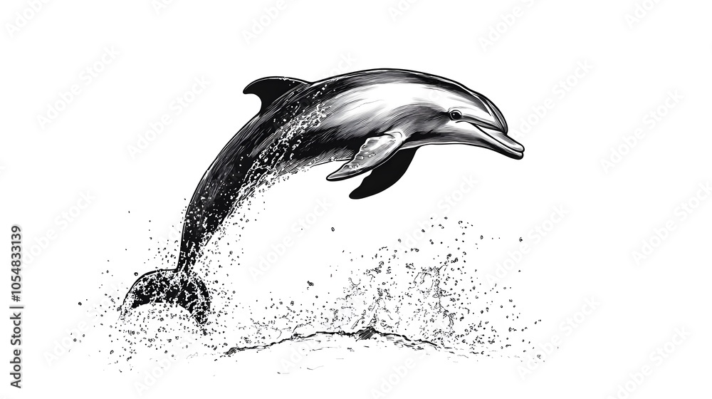 custom made wallpaper toronto digitalMinimalist outline of a dolphin jumping from water, showing joy and energy