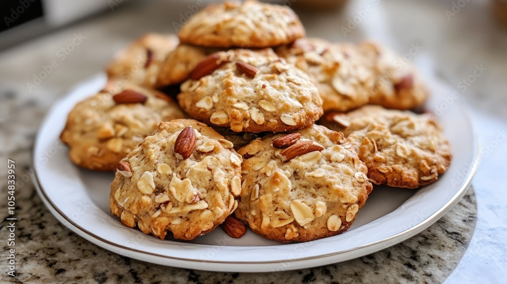 A visually appealing plate of biscuits featuring oats, bananas, and nuts, perfect for a healthy indulgence that combines flavor and nutrition. A visually appealing plate of biscuits featuring oats, bananas, and nuts, perfect for a healthy indulgence that combines flavor and nutrition.
