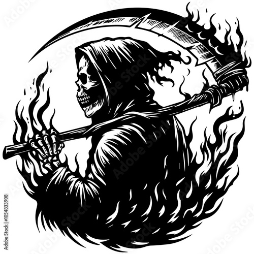 The angel of death holds a sickle in lines 15