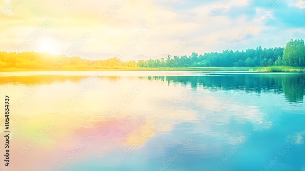 Fototapeta premium Calm Lake Sunset Landscape