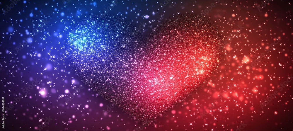 Love hearth blue red glitter. Valentine wedding romance theme. Generative AI technology.	