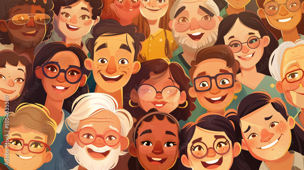 A diverse group of faces from various cultures�kids, parents, grandparents, aunts, uncles, friends, and neighbors�joyfully celebrating together in a selfie-style family photo. A diverse group of faces from various cultures�kids, parents, grandparents, aunts, uncles, friends, and neighbors�joyfully celebrating together in a selfie-style family photo.