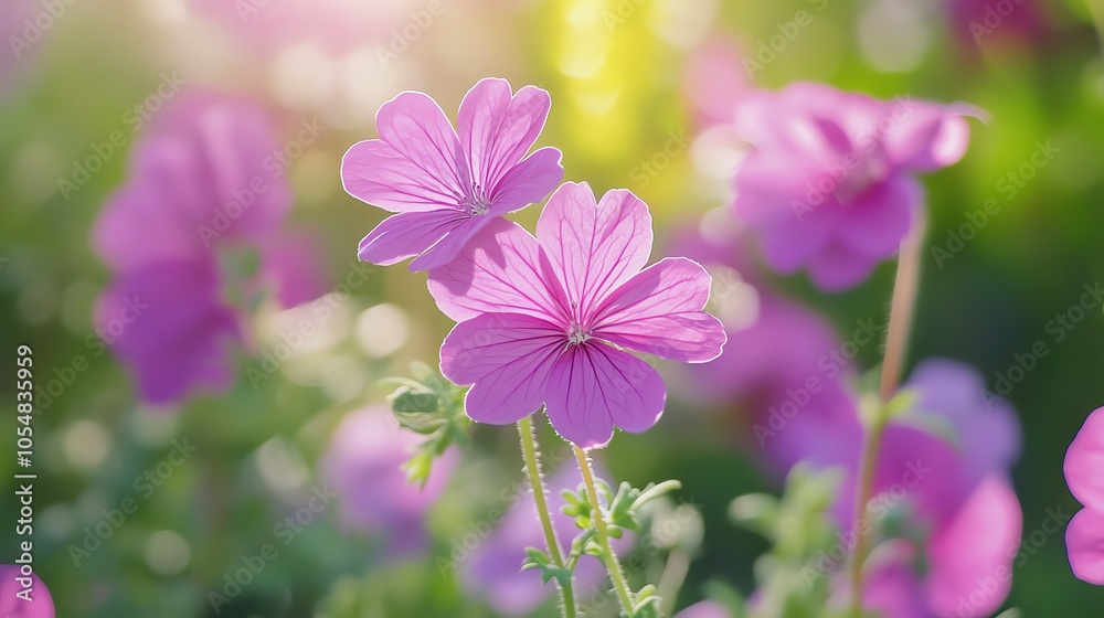 Beautiful pink flowers blooming in soft sunlight, creating a serene and vibrant atmosphere in nature's garden. Beautiful pink flowers blooming in soft sunlight, creating a serene and vibrant atmosphere in nature's garden.