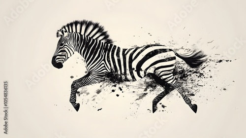 Minimalist outline of a zebra running, capturing elegance in movement photo