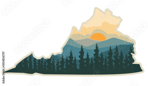 Mountain Sunset Landscape with Forest Silhouette Sticker