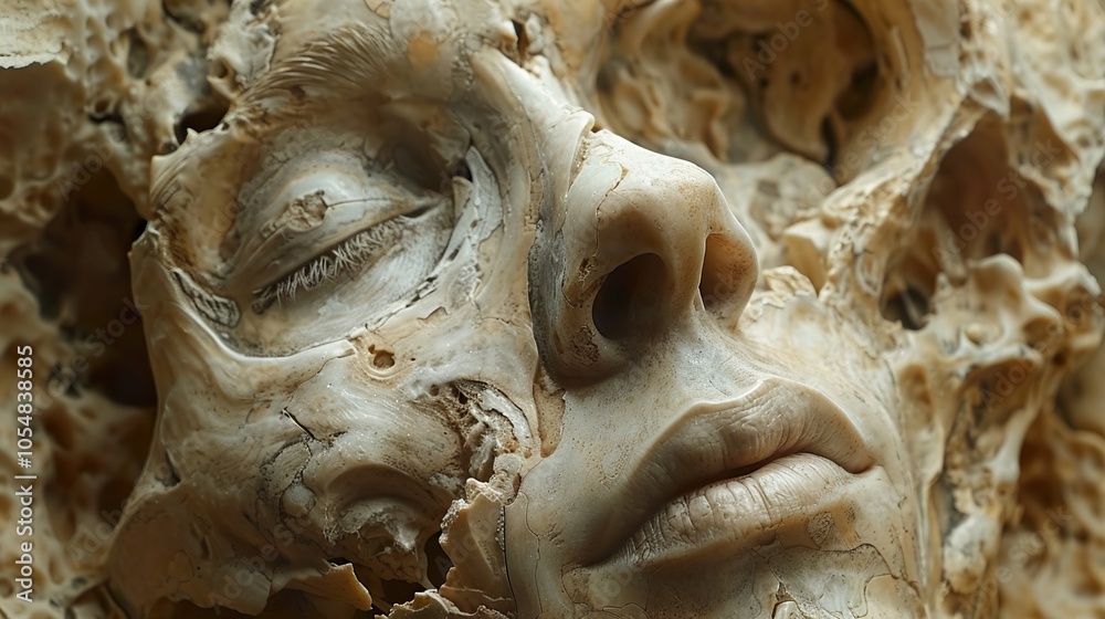 Close-Up of a Stone Sculpture of a Human Face Close-Up of a Stone Sculpture of a Human Face