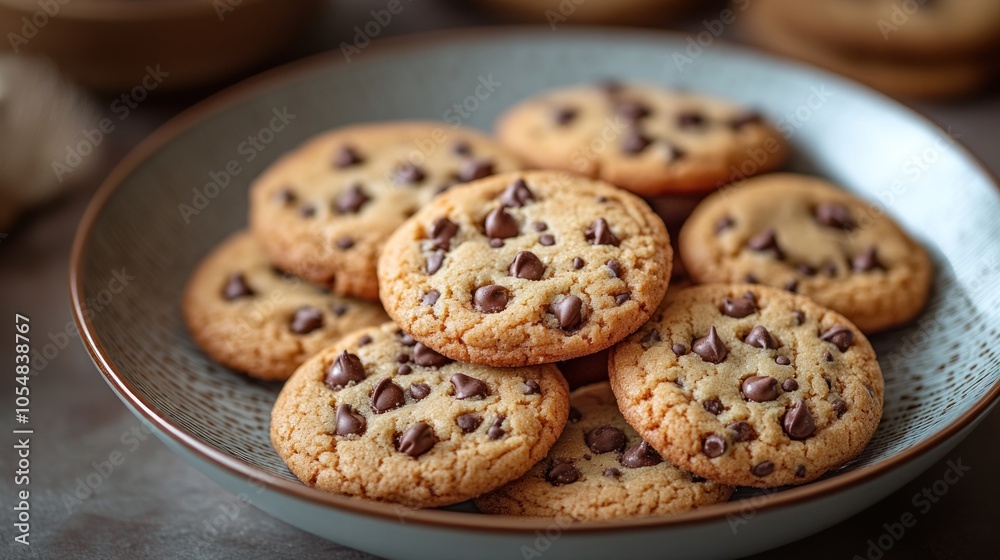 Close-up of Delicious Chocolate Chip Cookies in a Bowl