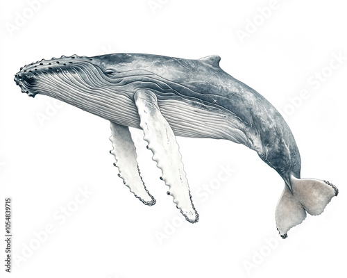 full body profile image of Humpback Whale, clean white background --no background --ar 5:4 --personalize hw78sxm --v 6.1 Job ID: 9752f230-d588-47a7-b3c9-6419cc304086 photo