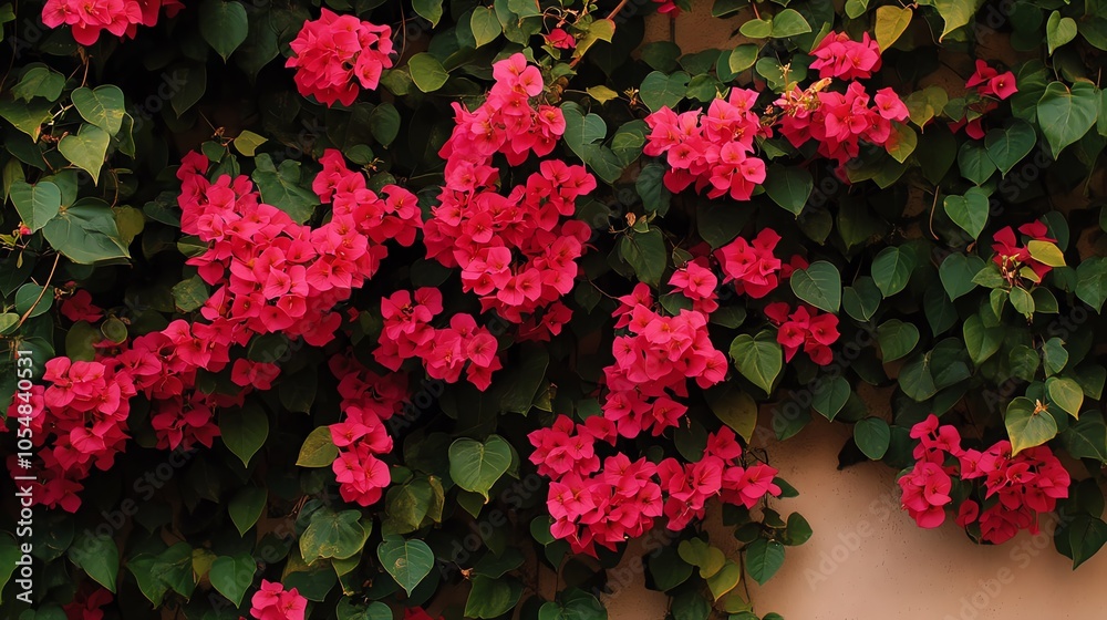 Vibrant bougainvillea flowers cascading against a textured wall, showcasing rich pink hues and lush green leaves. Vibrant bougainvillea flowers cascading against a textured wall, showcasing rich pink hues and lush green leaves.