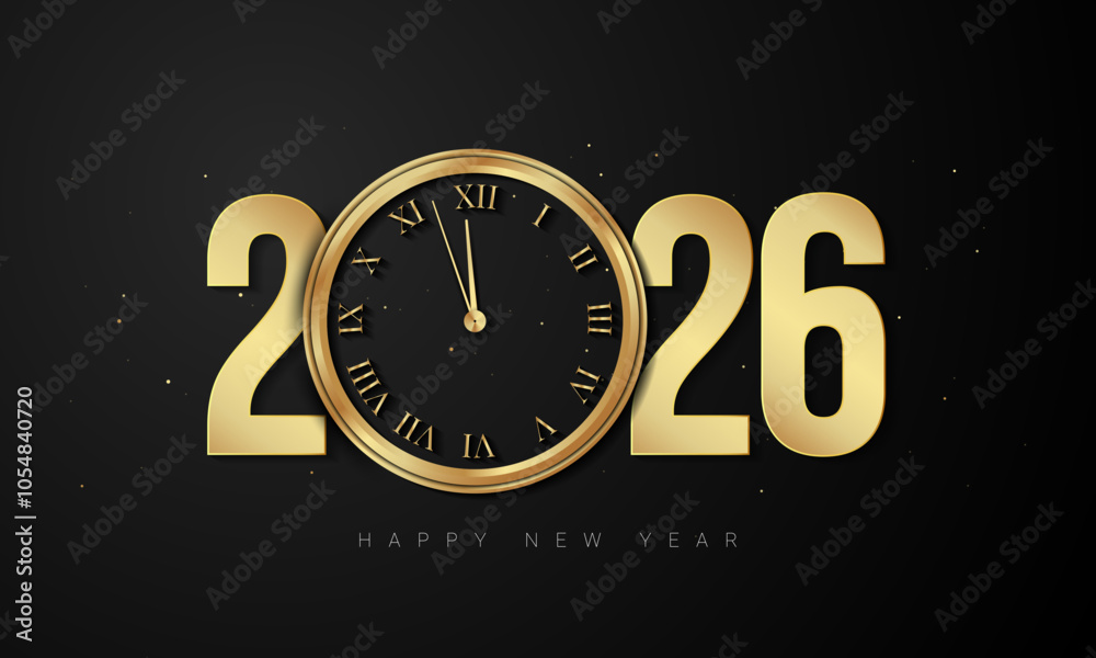 Fototapeta premium 2026 Happy New Year Background Design with vintage golden clock.