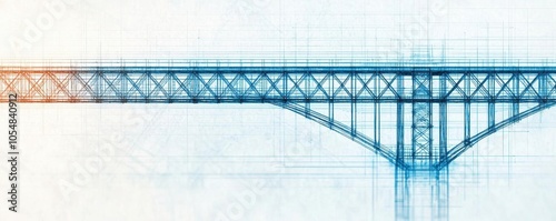 Schematic design of a bridge, with high-precision detailing of each structural component Engineering Blueprint, Schematics, Precision