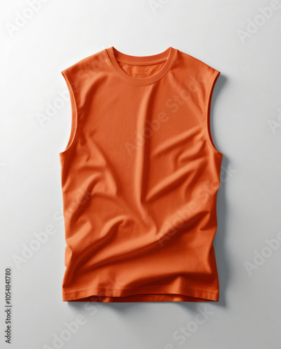 This image shows a plain orange T-shirt lying flat on a surface.