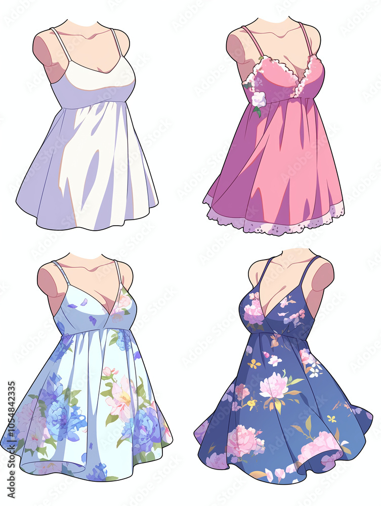 Floral Dress Designs: Summer Fashion Illustration Floral Dress Designs: Summer Fashion Illustration