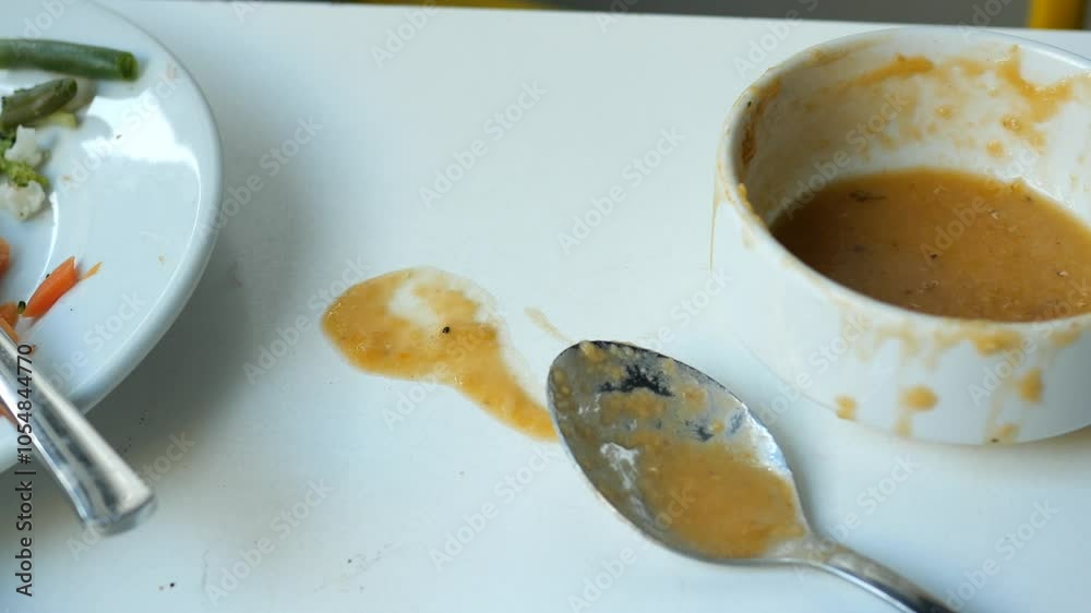Spilled sauce and a messy table at the restaurant highlighted its cleanliness problems Spilled sauce and a messy table at the restaurant highlighted its cleanliness problems