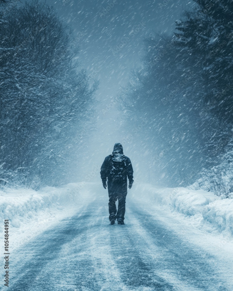 Resilient Traveler in Snowstorm Winter Endurance and Solitude for Christmas and New Years Resilient Traveler in Snowstorm Winter Endurance and Solitude for Christmas and New Years