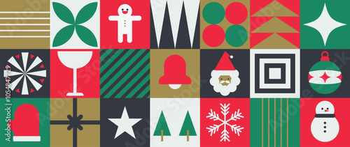 Merry Christmas and happy new year pattern background vector. Decorative elements of tree, snowflake, santa, bauble, snowman. Design for banner, card, cover, poster, advertising.wallpaper, packaging.