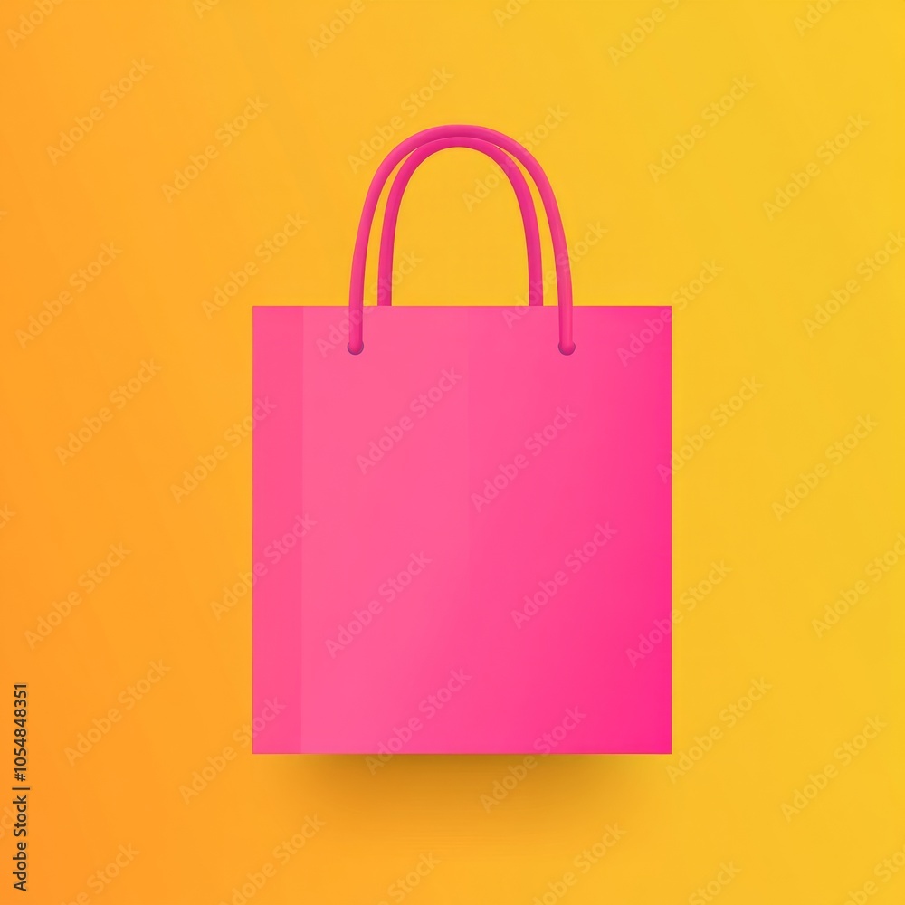 A vibrant pink shopping bag against a bright yellow background. A vibrant pink shopping bag against a bright yellow background.