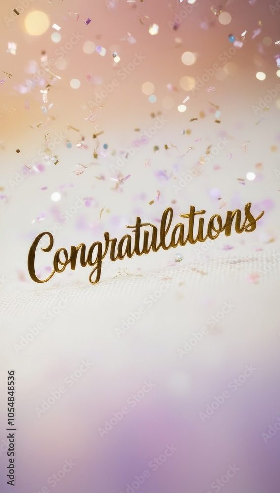 Luxury Congratulations in cursive lettering against confetti and bokeh lights background Luxury Congratulations in cursive lettering against confetti and bokeh lights background