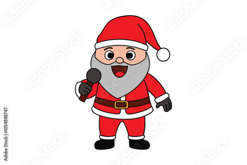 Jolly Santa Claus Singing Christmas Carols Vector: Cheerful Holiday Illustration Celebrating Festive Music and Joy