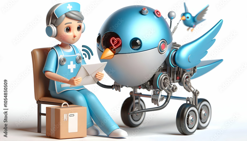3D Close Up Robotic Bird Delivering Messages Patients Futuristic Communication Macro Image Mechanical Details Patient Expression Comfort Innovative Pet Therapy Icon White Background 3D Close Up Robotic Bird Delivering Messages Patients Futuristic Communication Macro Image Mechanical Details Patient Expression Comfort Innovative Pet Therapy Icon White Background