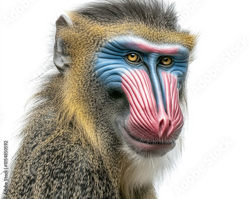 full body profile image of Mandrill, clean white background