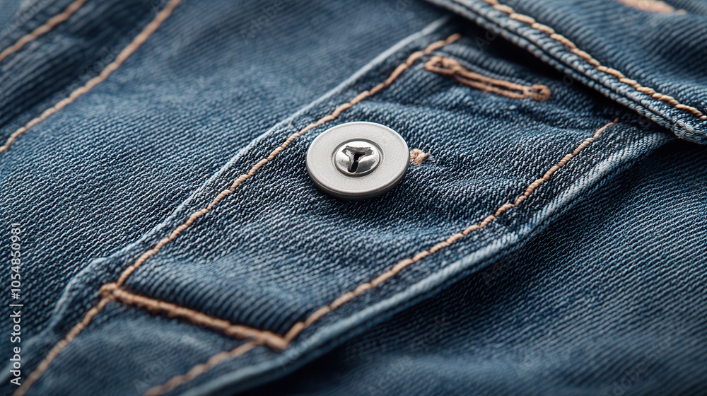 Close-up image of a denim shirt button showcasing the intricate design and texture of quality fabric and stitching for fashion lovers Close-up image of a denim shirt button showcasing the intricate design and texture of quality fabric and stitching for fashion lovers