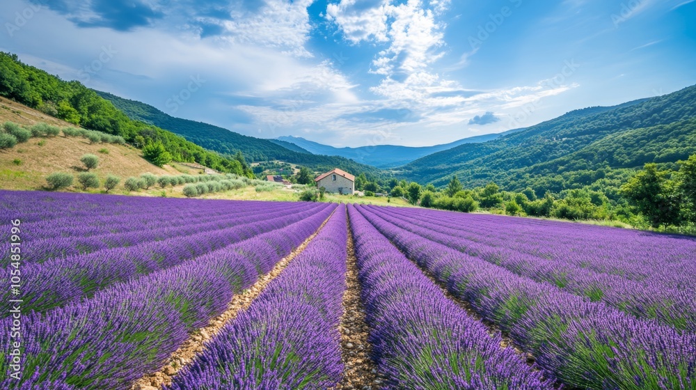 Vibrant Lavender Field Under a Clear Blue Sky Vibrant Lavender Field Under a Clear Blue Sky