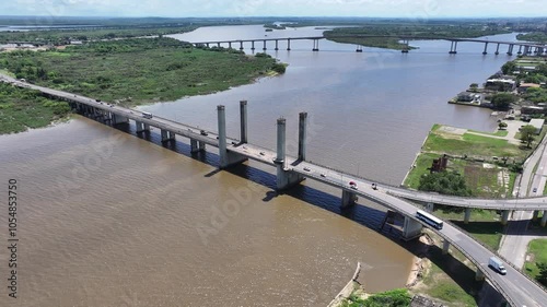 Wallpaper Mural Cable Stayed Bridge At Porto Alegre Rio Grande Do Sul Brazil. Stunning Landscape Of Highway Road Viewed From Above. Industry Landscape Commercial Building Beautiful. Industry Town. Torontodigital.ca