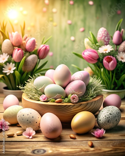 easter eggs and flowers