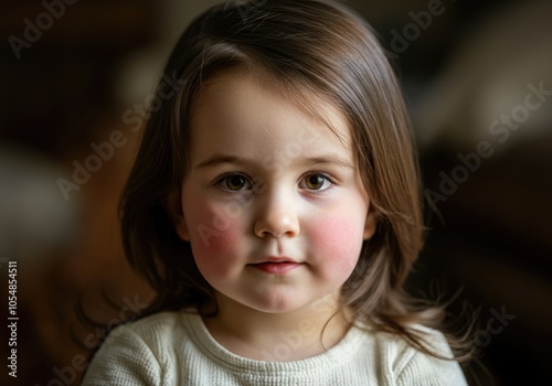 Portrait of a Cute Young Girl with Rosy Cheeks and Expressive Eyes