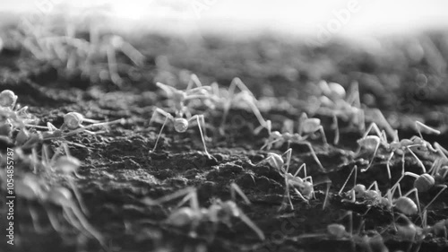 red ant in black and white video
